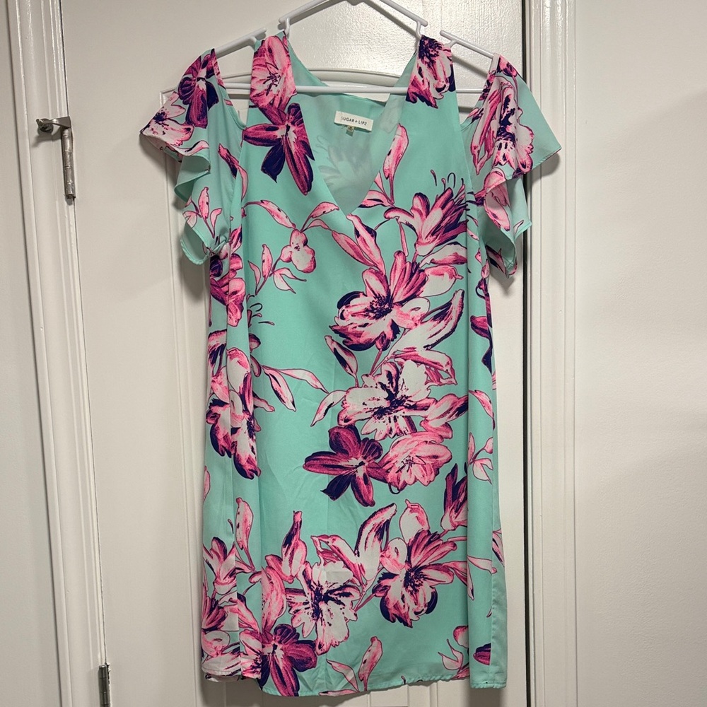 Sugarlips Mint and Pink Floral Mini Dress